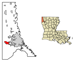 Location of Greenwood in Caddo Parish, Louisiana.