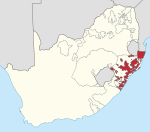 Situación geográfica de KwaZulu (mapa político de Sudáfrica)