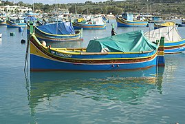 Carvel built luzzu at Marsaxlokk, Malta