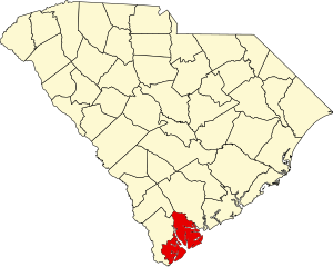 Map of South Carolina highlighting Beaufort County