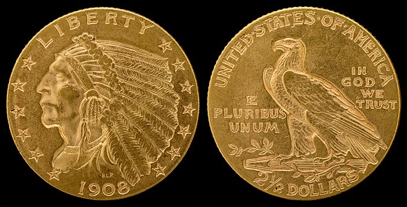 Indian Head quarter eagle, by Bela Pratt and the United States Mint