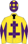 Yellow, purple cross of lorraine, diabolo on sleeves, purple cap, yellow spots