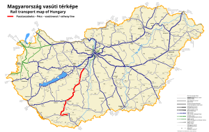 プスタサボルチ - ペーチ線の路線図