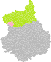 Position de Senonches (en rose) dans l'arrondissement de Dreux (en vert) au sein du département d'Eure-et-Loir (grisé).