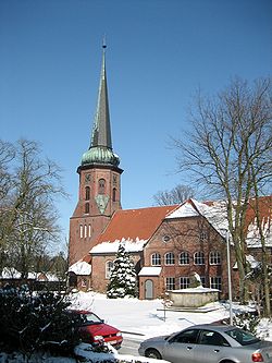 The St. Dionysius church of Sittensen on a winter day.