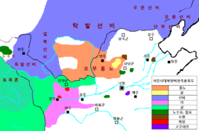 서진 시기, 북방에 있던 각 민족 분포도.