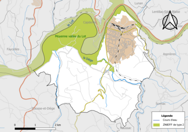 Carte de la ZNIEFF de type 2 de la commune.