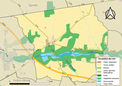 Carte des infrastructures et de l'occupation des sols en 2018 (CLC) de la commune en 2018.