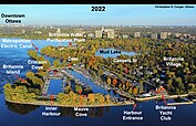 Phase 2 (1963–1969): Britannia Island is incorporated into the property of the Britannia Yacht Club to create the inner harbour, one of the best-sheltered yacht harbours in North America (2022).[41]