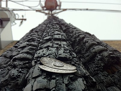 a burned telephone pole