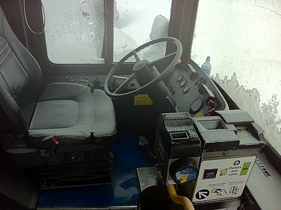 inside an abandoned CTA bus during the storm. Note the snow.