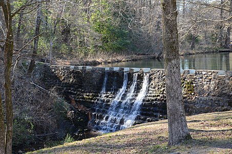 Water flowing over a dam