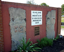 Display of two sections of the Wall and a "You are leaving" sign at Fort Eisenhower, Georgia, US
