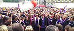 La conseillère fédérale Viola Amherd (veste blanche), la présidente de Conseil national Marina Carobbio Guscetti (à droite) et la vice-présidente du Conseil national Isabelle Moret.