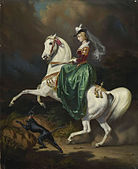 Rider on white horse, 1849, oil on canvas, 29.13" by 23.62". The painting had been destroyed and was restored by 2008 when it was sold at a Fine Arts auction.[10]
