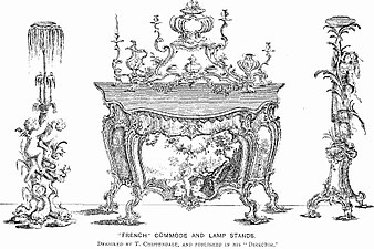 Design for Commode and lamp stands by Thomas Chippendale (1753 – 1754)
