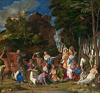 喬瓦尼·貝利尼與提香的《眾神的宴會（英语：The Feast of the Gods）》，170.2 × 188cm，約作於1514－1529年，來自喬瑟夫·爾利·韋德納的收藏。[29]