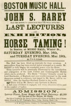 John S. Rarey's lectures and exhibitions of horse taming, c. 1865