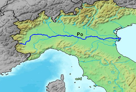 Mapa con el curso del río Po.