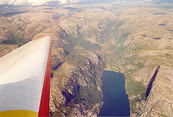 View of the village and Lysefjorden (aerial view)