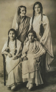 Indira Devi with her mother and two sisters[1]