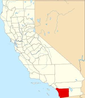 Map of California highlighting San Diego County