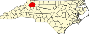 Map of North Carolina highlighting Wilkes County