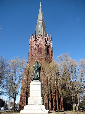 The statue and church tower