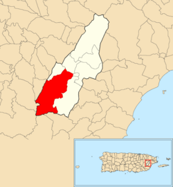 Location of Montones within the municipality of Las Piedras shown in red