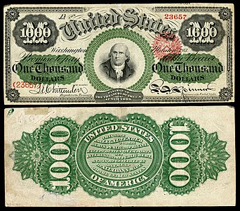 One-thousand-dollar United States Note from the series of 1862–63 at Greenback (money), by the American Bank Note Company