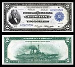 $2 FRBN (1918) depicting Thomas Jefferson. FRB Boston.