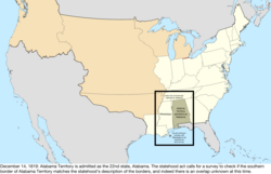 Map of the change to the United States in central North America on December 14, 1819