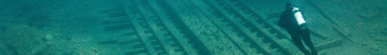 Diver over the wreck of the James Davidson in Thunder Bay National Marine Sanctuary