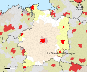 Localisation de l'aire d'attraction de la Guerche-de-Bretagne dans le département d'Ille-et-Vilaine.