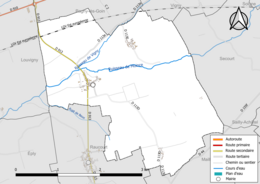 Carte en couleur présentant le réseau hydrographique de la commune