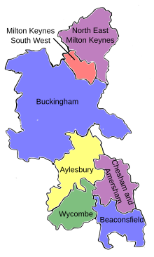 Map of parliamentary constituencies in Buckinghamshire 1992-1997