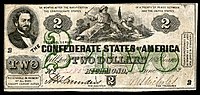 $2 (T43) Judah P. Benjamin, The South striking down the Union B. Duncan (Columbia, S.C.) (194,900 issued)