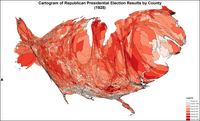 Cartogram of Republican presidential election results by county