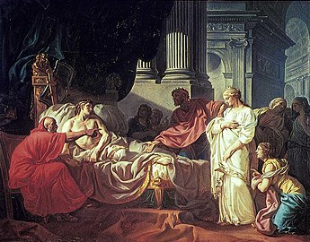 Jacques-Louis David, Erasistratus Discovering the Cause of Antiochus' Disease, 1774.