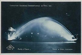 The "Pont d'eau' from the 1931 Paris Colonial Exhibit, created a "bridge" of water forty meters long and six meters wide.