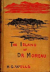 Couverture d'un livre ancien comprenant le nom de l'auteur et le titre en anglais, le tout surmonté d'une illustration sommaire esquissant une île au milieu de l'océan.