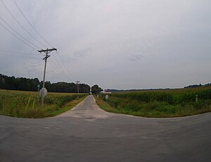 Looking west on County Road 950 South from U.S. 231, in Rutherford Township