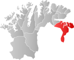 Mapa do condado de Finnmark com Sør-Varanger em destaque.