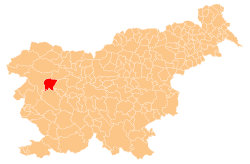 Map showing, in red, Cerkno