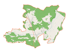 Mapa konturowa gminy Otyń, po lewej nieco na dole znajduje się punkt z opisem „Ługi”