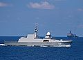 RSS Intrepid and USS Harpers Ferry transits in the background during maneuvers in the Singapore phase of Cooperation Afloat Readiness and Training (CARAT) 2009.