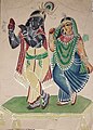 Radha- Krishna, Kalighat Painting