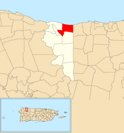 Location of San José within the municipality of Quebradillas shown in red