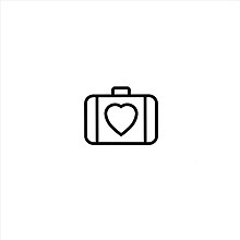 A simple line drawing of a piece of luggage with a heart icon on it