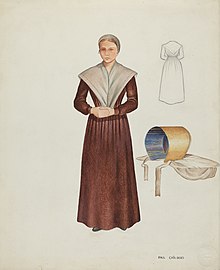 Women in brown dress with apron